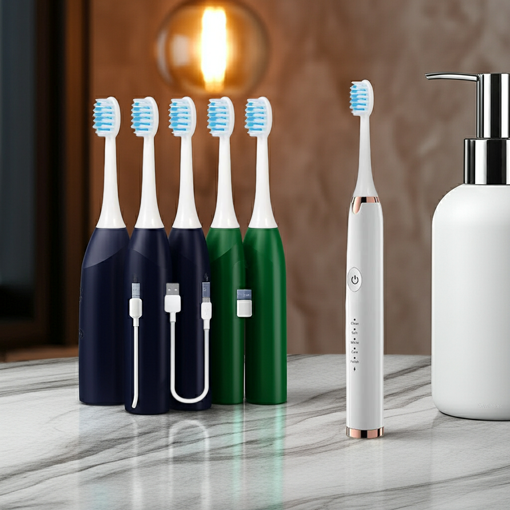 Escova Elétrica Tongwode- 5 Modos+6 Refis-Recarregavel USB