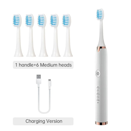 Escova  Elétrica Tongwode- 5 Modos+6 Refis-Recarregavel USB